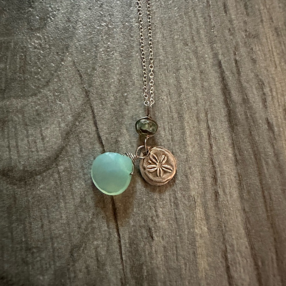 Delicate Silver Necklace with Sand Dollar and Sea Foam Pendants